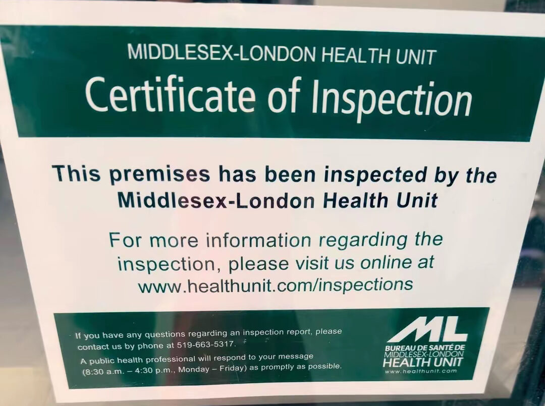 Middlesex-London Health Unit inspection for Sparkle Organic Nails and Spa in London Ontario